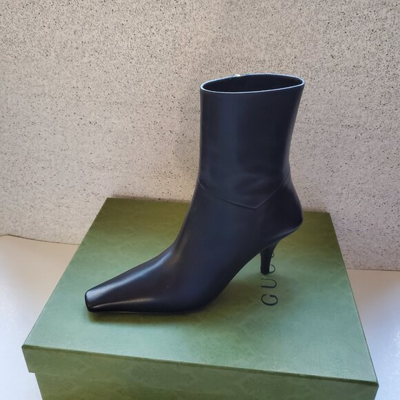 NIB Gucci square G black leather booties IT 38.5 US 8.5 - Picture 5 of 11